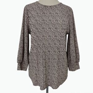 Adrianna Papell Blouse M Pink Black Leopard Animal Print Pleat Long Sleeve Shirt